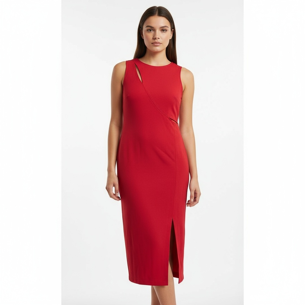 RSVP Red Cut-Out Side Slit Sleeveless Midi Dress Size Medium